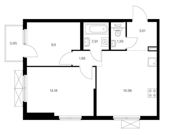 2-комнатная квартира 51.4 м², 7/15 эт., ЖК «Янинский лес»